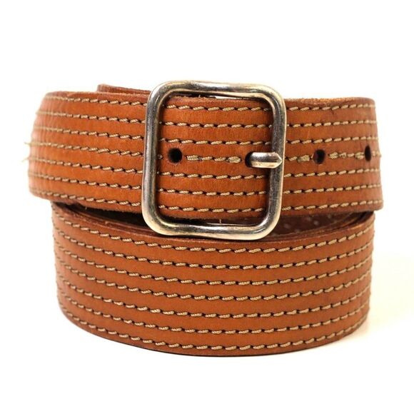 AEO BROWN GENUINE LEATHER 1.5"Wd STITCHED CASUAL WOMEN'S BELT Sz M (F93 - Picture 2 of 11